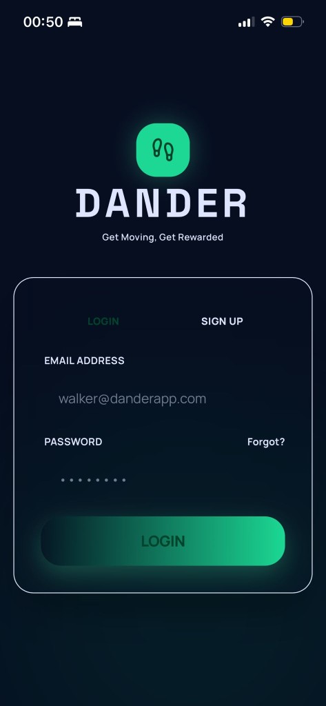 Dander login screen