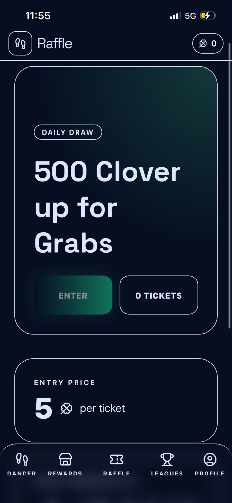 Dander raffle screen