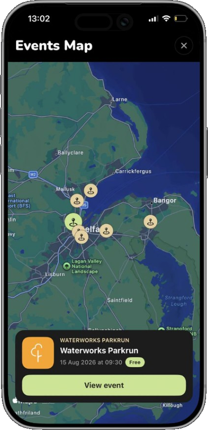 Dander Events Map screen