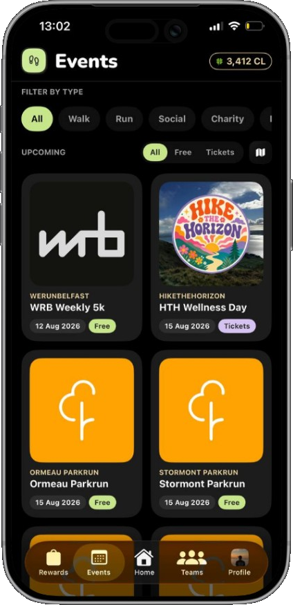 Dander Events screen