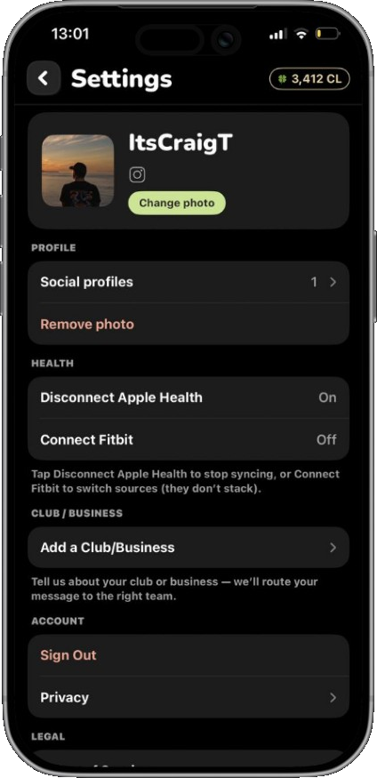 Dander Settings screen
